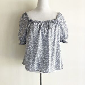 & Other Stories Floral Print Top US Sz 2 Eur 34 Blue Short Sleeve Peasant Blouse